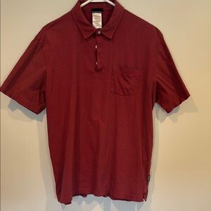 Patagonia men’s Polo Shirt, red and blue striped, size Large